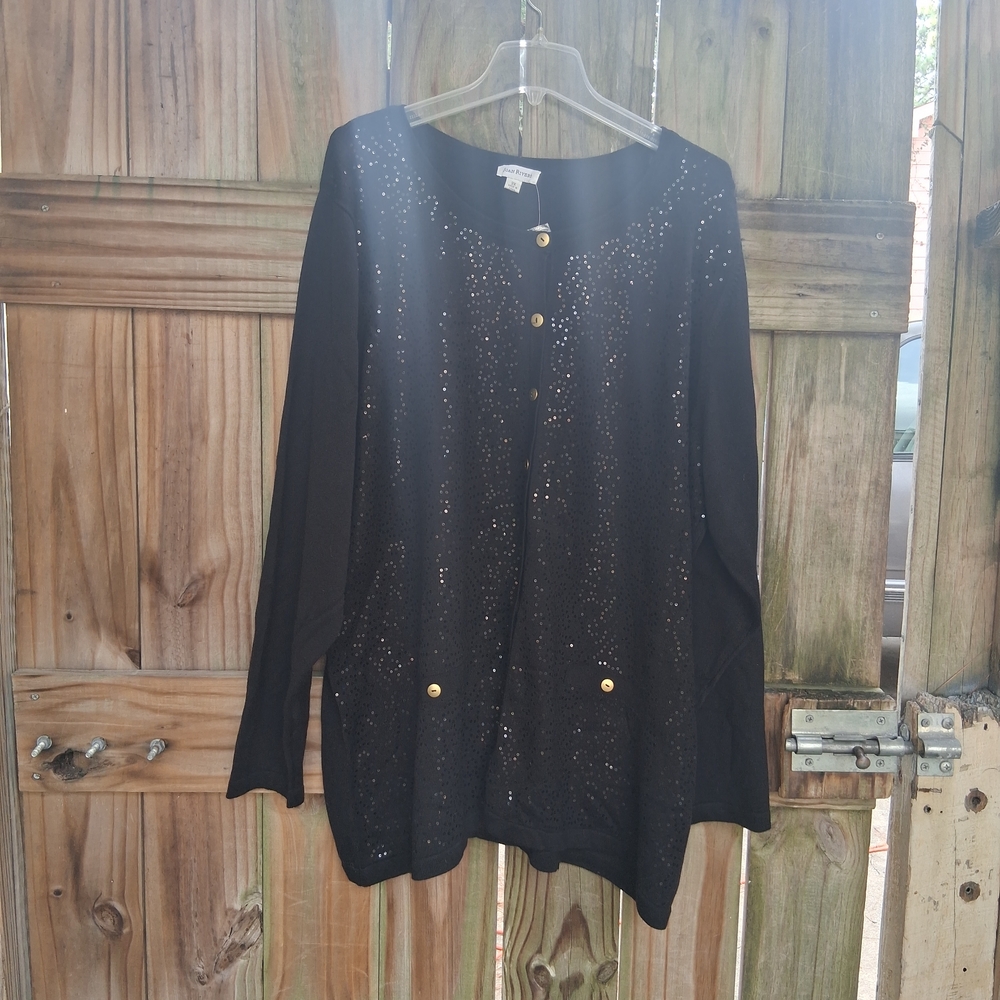 Joan Rivers Black Cardigan with Gold Accents